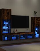 vidaXL ТВ стенни модули с LED 4 части опушен дъб инженерно дърво