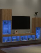 vidaXL ТВ стенни модули с LED 4 части сонома дъб инженерно дърво