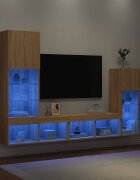 vidaXL ТВ стенни модули с LED 4 части сонома дъб инженерно дърво