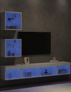 vidaXL ТВ стенни модули с LED 5 части бели инженерно дърво