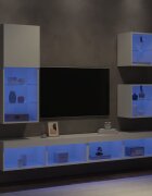 vidaXL ТВ стенни модули с LED 5 части бели инженерно дърво