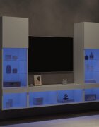 vidaXL ТВ стенни модули с LED 5 части бели инженерно дърво