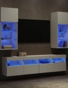 vidaXL ТВ стенни модули с LED 5 части бели инженерно дърво