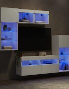 vidaXL ТВ стенни модули с LED 5 части бели инженерно дърво