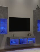 vidaXL ТВ стенни модули с LED 5 части бетонно сиви инженерно дърво