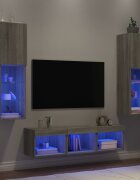 vidaXL ТВ стенни модули с LED 5 части сив сонома инженерно дърво