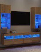 vidaXL ТВ стенни модули с LED 5 части сонома дъб инженерно дърво