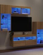 vidaXL ТВ стенни модули с LED 5 части сонома дъб инженерно дърво
