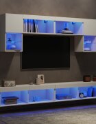 vidaXL ТВ стенни модули с LED 6 части бели инженерно дърво