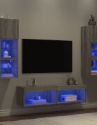 vidaXL ТВ стенни модули с LED 6 части сив сонома инженерно дърво