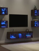 vidaXL ТВ стенни модули с LED 7 части опушен дъб инженерно дърво