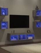 vidaXL ТВ стенни модули с LED 7 части сив сонома инженерно дърво