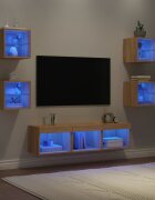 vidaXL ТВ стенни модули с LED 7 части сонома дъб инженерно дърво