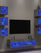 vidaXL ТВ стенни модули с LED 8 части бетонно сиви инженерно дърво