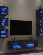 vidaXL ТВ стенни модули с LED 8 части опушен дъб инженерно дърво
