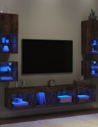 vidaXL ТВ стенни модули с LED 8 части опушен дъб инженерно дърво