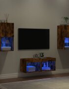 vidaXL ТВ стенни шкафове 4 части с LED светлини опушен дъб