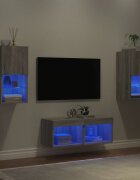 vidaXL ТВ стенни шкафове 4 части с LED светлини сив сонома
