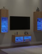 vidaXL ТВ стенни шкафове 4 части с LED светлини сонома дъб