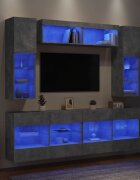 vidaXL ТВ стенни шкафове 6 части с LED светлини бетонно сиви