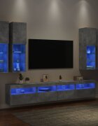 vidaXL ТВ стенни шкафове 7 части с LED светлини бетонно сиви