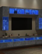 vidaXL ТВ стенни шкафове 8 части с LED светлини бетонно сиви