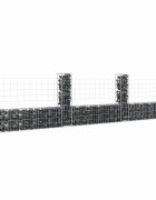 vidaXL U-образна габионна кошница с 4 стълба желязо 380x20x100 см
