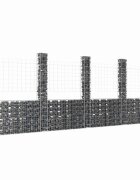 vidaXL U-образна габионна кошница с 5 стълба желязо 500x20x200 см