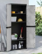 vidaXL Външен шкаф за съхранение сиво и черно 65x37x165 см PP
