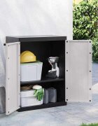 vidaXL Външен шкаф за съхранение сиво и черно 65x37x85 см PP
