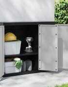 vidaXL Външен шкаф за съхранение сиво и черно 97x37x85 см PP