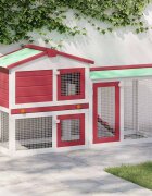 vidaXL Външна голяма клетка за зайци червено и бяло 145x45x84 см дърво
