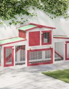 vidaXL Външна голяма клетка за зайци червено и бяло 201x45x85 см дърво