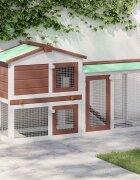 vidaXL Външна голяма клетка за зайци кафяво и бяло 145x45x84 см дърво