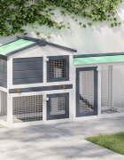 vidaXL Външна голяма клетка за зайци сиво и бяло 145x45x84 см дърво