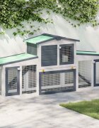 vidaXL Външна голяма клетка за зайци сиво и бяло 201x45x85 см дърво