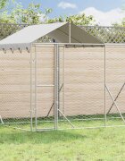 vidaXL Външна клетка за куче с покрив сребриста 14x2x25 м стомана