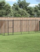 vidaXL Външна клетка за кучета с покрив стомана 121 м²
