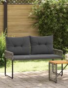 vidaXL Външна пейка с възглавница Сив 118 x 55 x 82 см PE ратан и плат