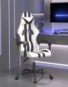 vidaXL Въртящ гейминг стол бяло и черно изкуствена кожа