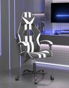 vidaXL Въртящ гейминг стол черно и бяло изкуствена кожа