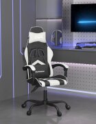 vidaXL Въртящ гейминг стол черно и бяло изкуствена кожа