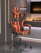 vidaXL Въртящ гейминг стол черно и оранжево изкуствена кожа
