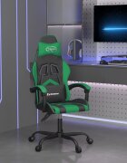 vidaXL Въртящ гейминг стол черно и зелено изкуствена кожа
