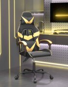 vidaXL Въртящ гейминг стол черно и златисто изкуствена кожа