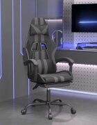 vidaXL Въртящ гейминг стол опора за крака черно-сив изкуствена кожа