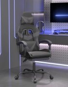 vidaXL Въртящ гейминг стол опора за крака черно-сив изкуствена кожа
