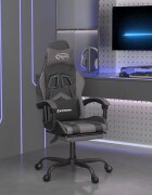 vidaXL Въртящ гейминг стол опора за крака черно-сив изкуствена кожа