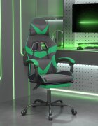 vidaXL Въртящ гейминг стол опора за крака черно-зелен изкуствена кожа