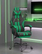 vidaXL Въртящ гейминг стол опора за крака черно-зелен изкуствена кожа